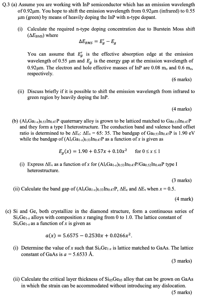 Q 3 A Assume You Are Working With Inp Semiconduc Chegg Com