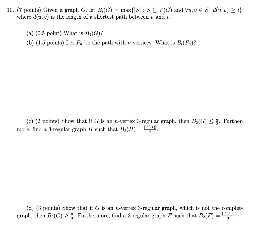 Solved Graph G Let Bi G Max Is Sc V G And Vu V E S Chegg Com