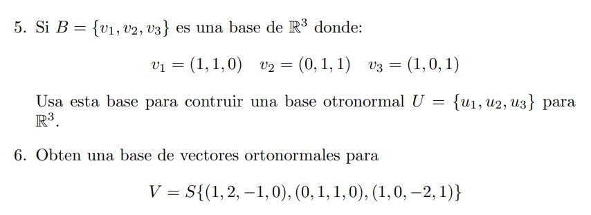 5. Si \( B=\left\{v_{1}, v_{2}, v_{3}\right\} \) es una base de \( \mathbb{R}^{3} \) donde: \[ v_{1}=(1,1,0) \quad v_{2}=(0,1