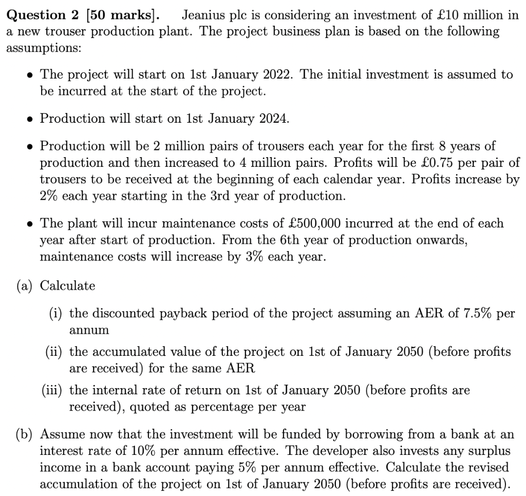 Solved Question 2 [50 marks]. Jeanius plc is considering an