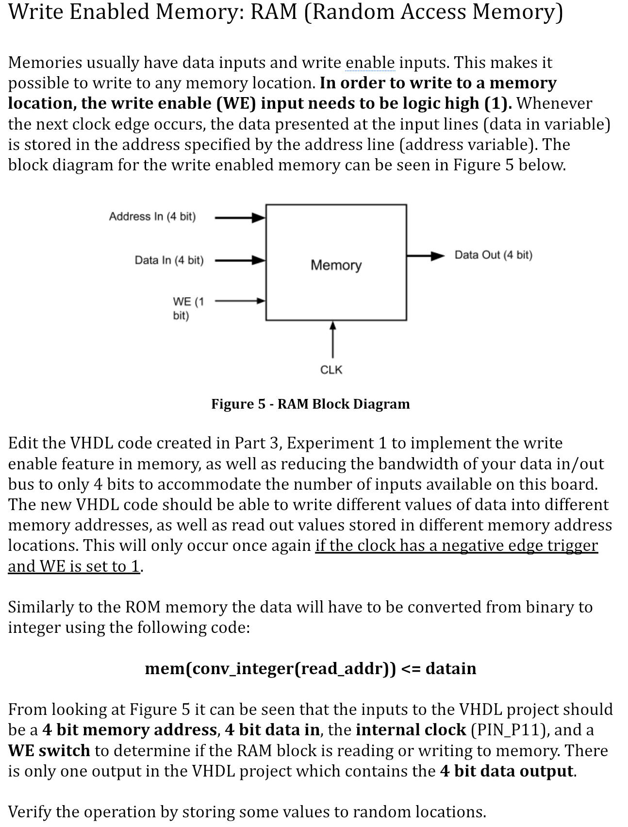 Solved Write Enabled Memory: RAM (Random Access Memory) | Chegg.com