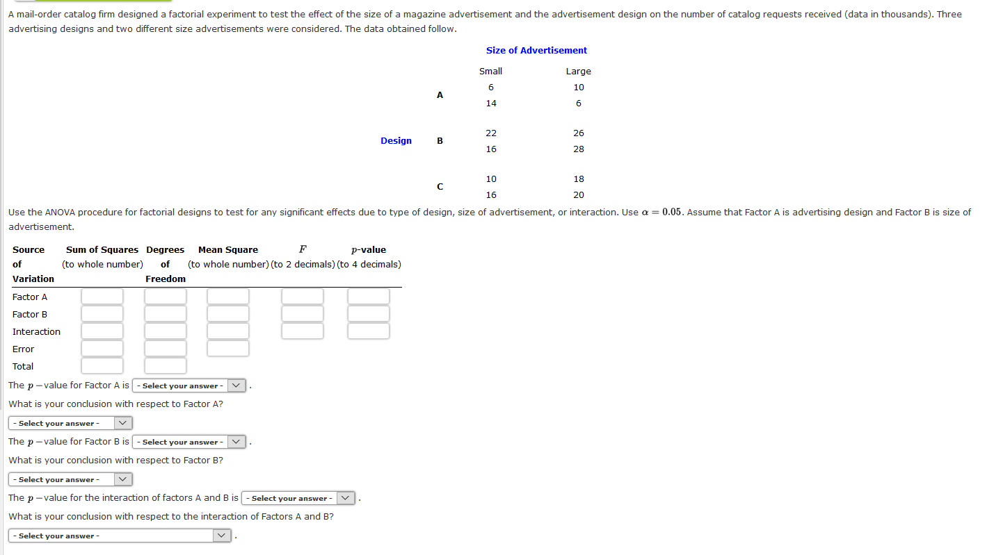 Solved Use the ANOVA procedure for factorial designs to test | Chegg.com