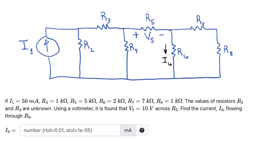 Solved If I1=50mA,R4=1kΩ,R5=5kΩ,R6=2kΩ,R7=7kΩ1R8=1kΩ. The | Chegg.com