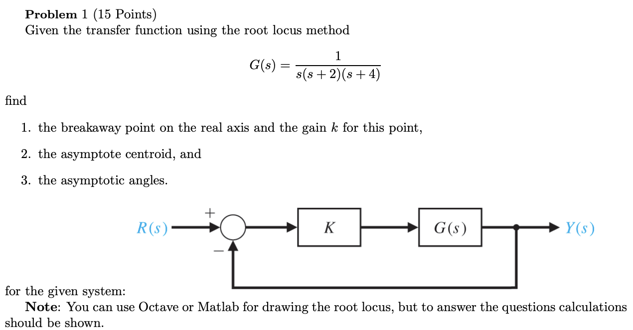 Solved Problem 1 (15 Points) Given the transfer function | Chegg.com