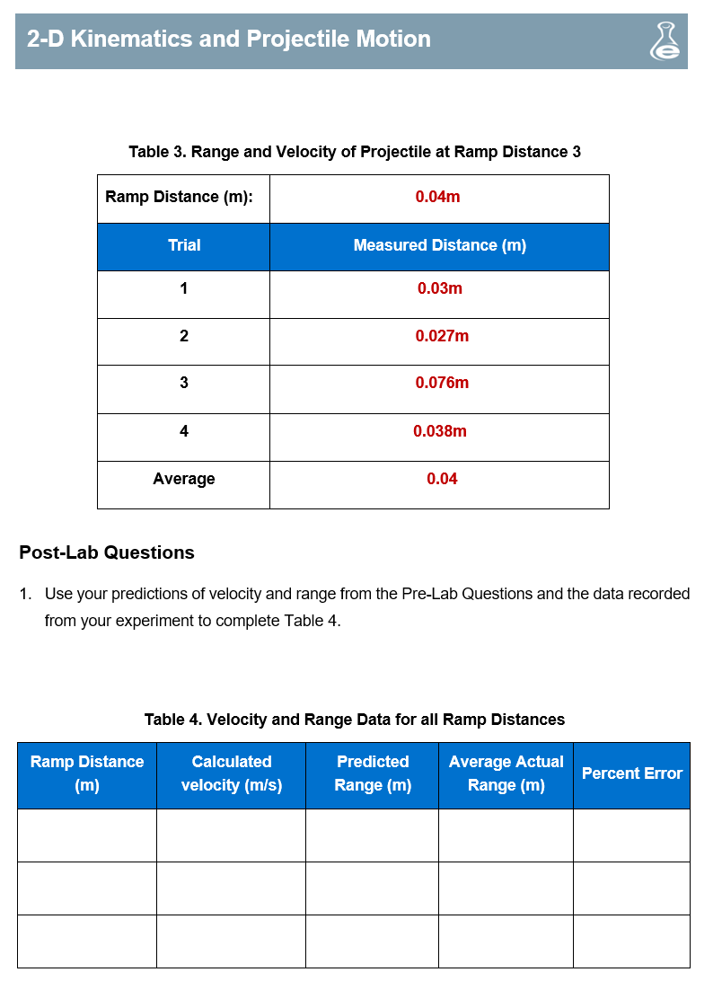 Solved 2 D Kinematics And Projectile Motion Pre Lab 6259