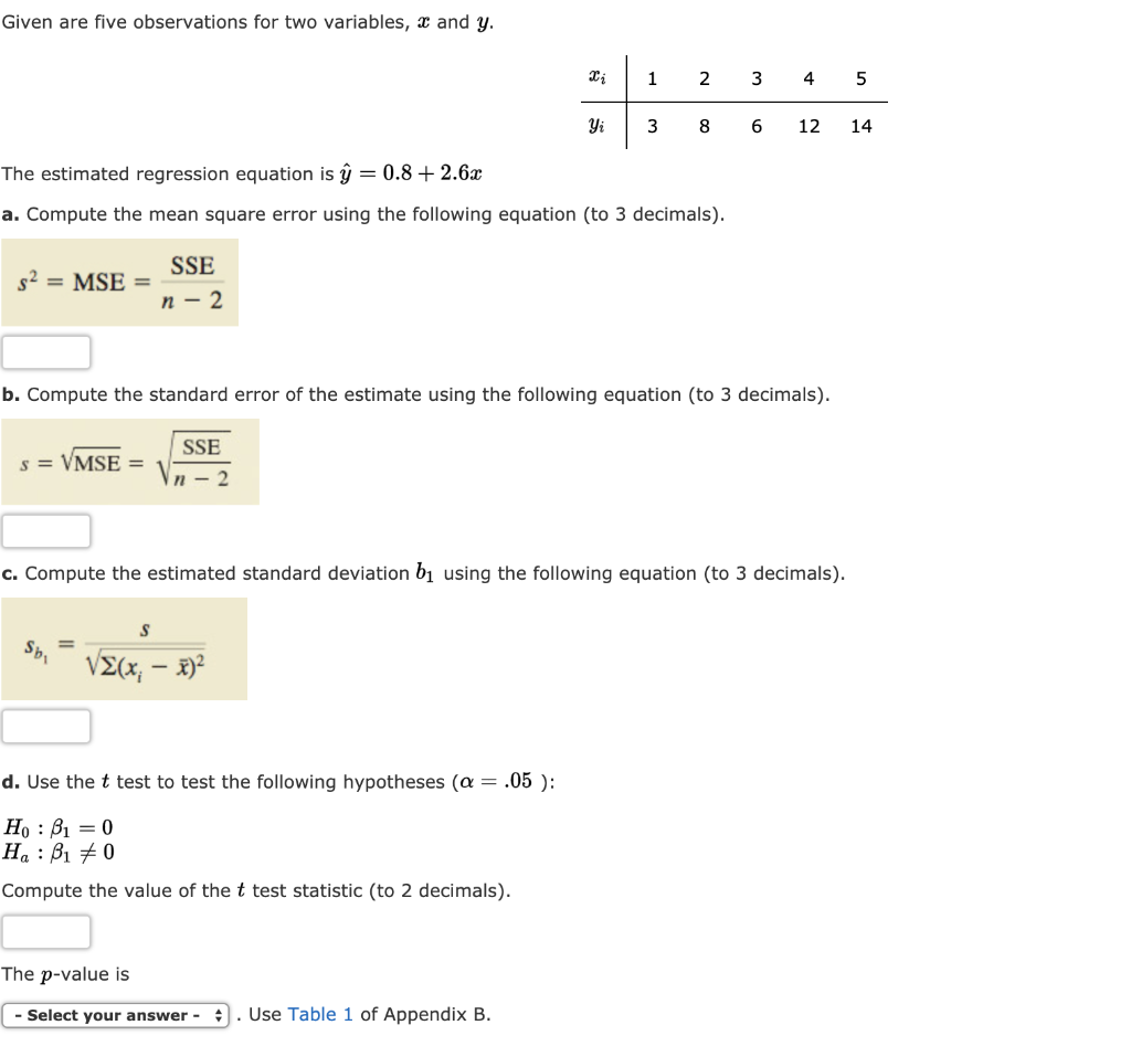 Solved Given Are Five Observations For Two Variables A Chegg Com