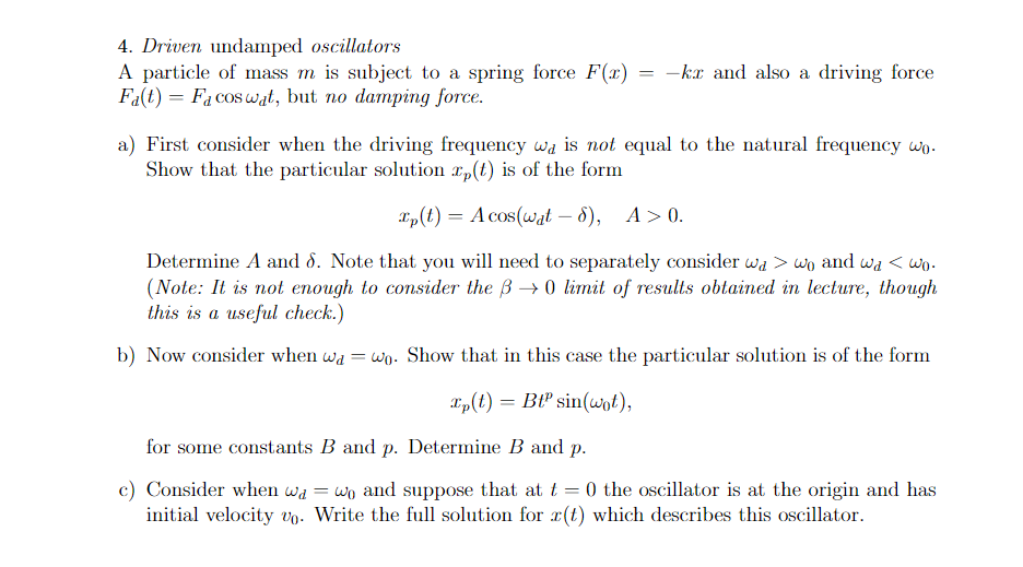 Solved 4. Driven undamped oscillators A particle of mass m | Chegg.com