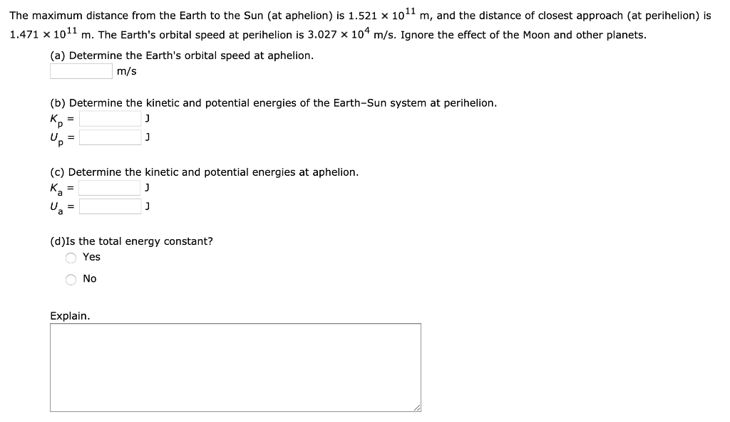 Solved The Maximum Distance From The Earth To The Sun At Chegg Com