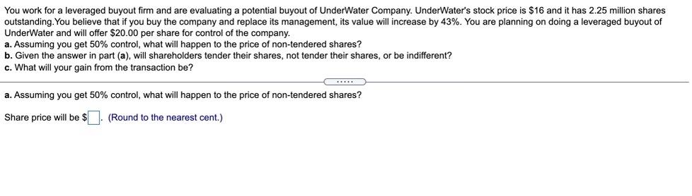 Solved You Work For A Leveraged Buyout Firm And Are | Chegg.com