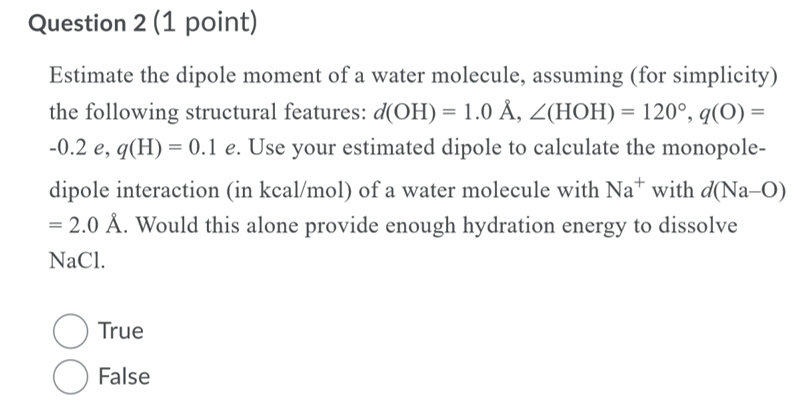 Solved Question 2 1 Point Estimate The Dipole Moment Of Chegg Com