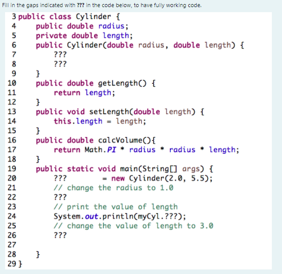 Solved 14 Fill in the gaps indicated with ??? in the code | Chegg.com