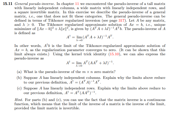 15.11 General pseudo-inverse. In chapter 11 we | Chegg.com