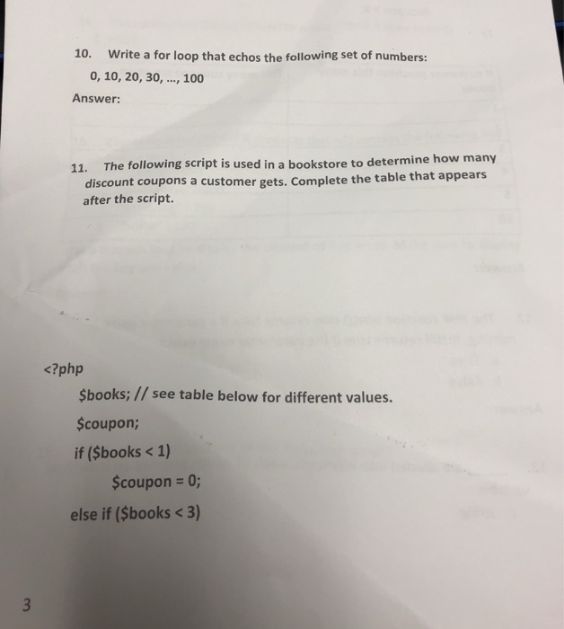 Solved 10. Write a for loop that echos the following set of | Chegg.com