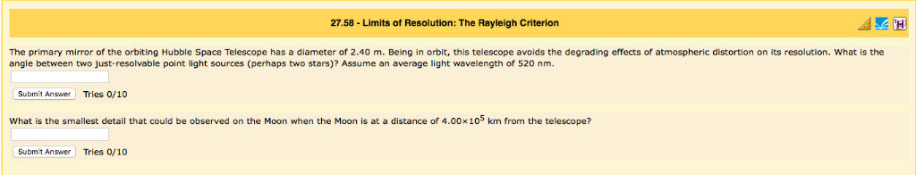 Solved 27.58-Limits of Resolution: The Rayleigh Criterion | Chegg.com
