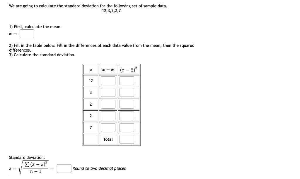 Solved We are going to calculate the standard deviation for | Chegg.com