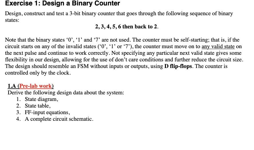 Solved Exercise 1: Design a Binary Counter Design, construct | Chegg.com