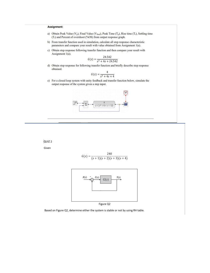 Solved Assignment: a) Obtain Peak Value (Ve). Final Value | Chegg.com