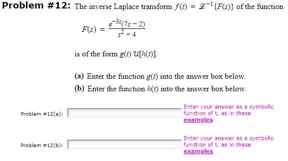 Solved Problem 12 The Inverse Laplace Transform F T Chegg Com