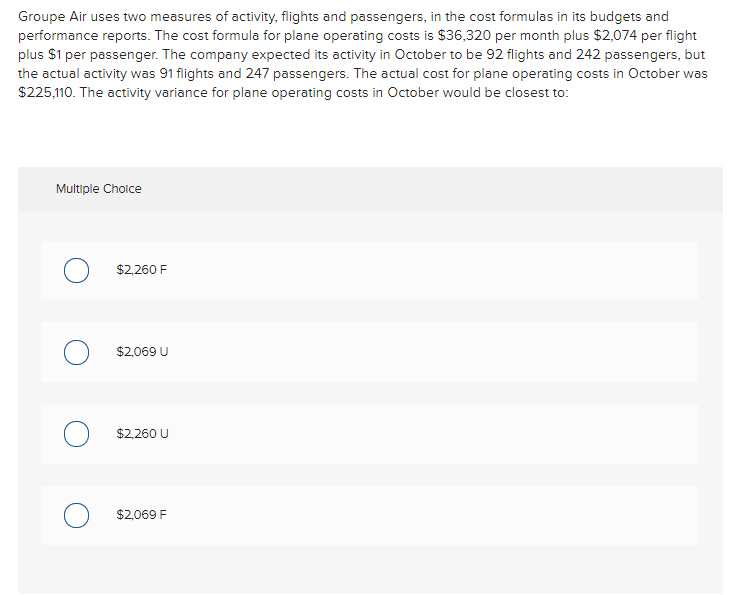 Solved Groupe Air uses two measures of activity, flights and | Chegg.com