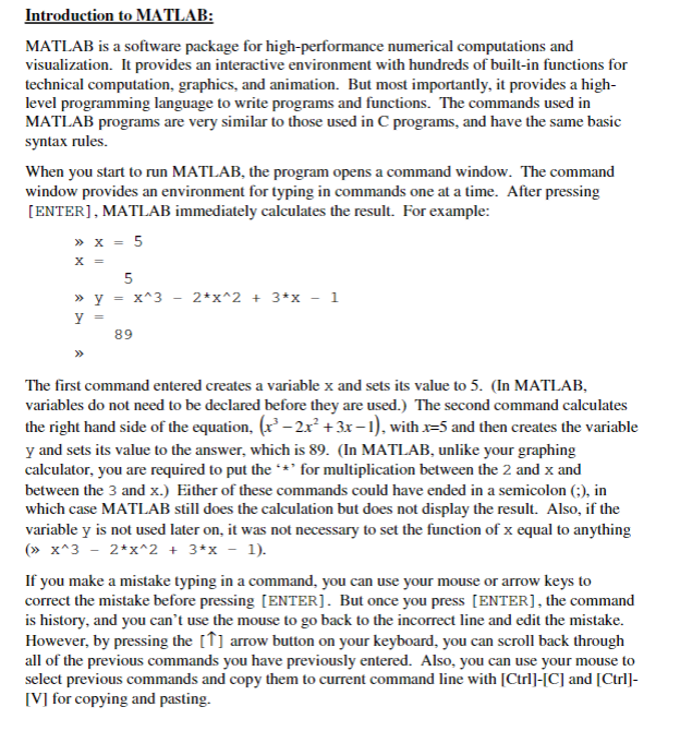 Solved Introduction to MATLAB: MATLAB is a software package | Chegg.com