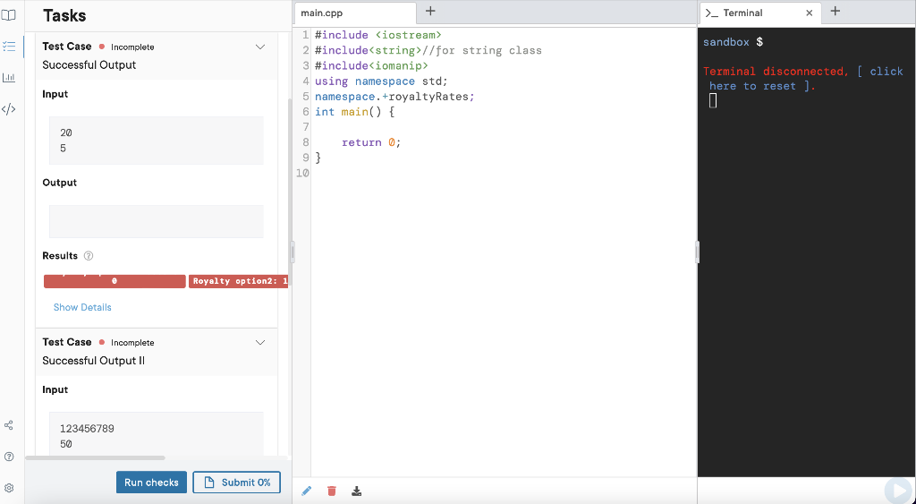Solved + main.cpp Instructions - >_ Terminal X + + VE | Chegg.com