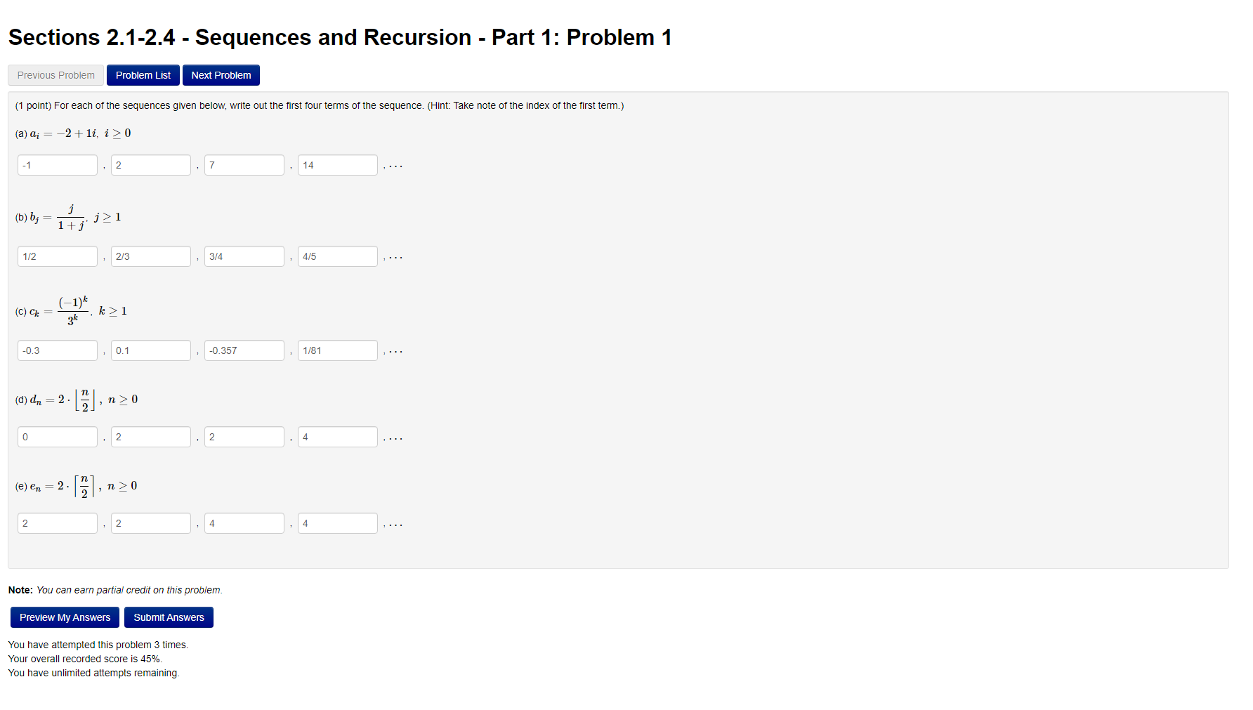 Solved Sections 2.1-2.4 - Sequences and Recursion - Part 1: | Chegg.com