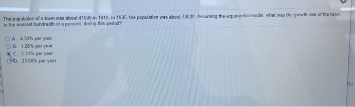 Solved The population of a town was about 41000 in 1910. In | Chegg.com