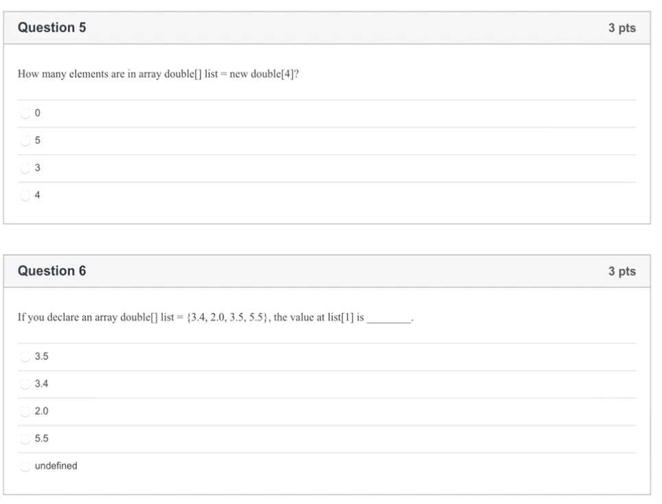 Solved Question 5 3 pts How many elements are in array | Chegg.com
