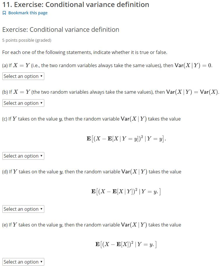 Solved 11. Exercise: Conditional variance definition All | Chegg.com