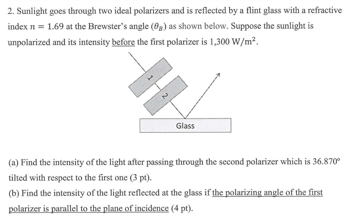 Solved 2. Sunlight goes through two ideal polarizers and is