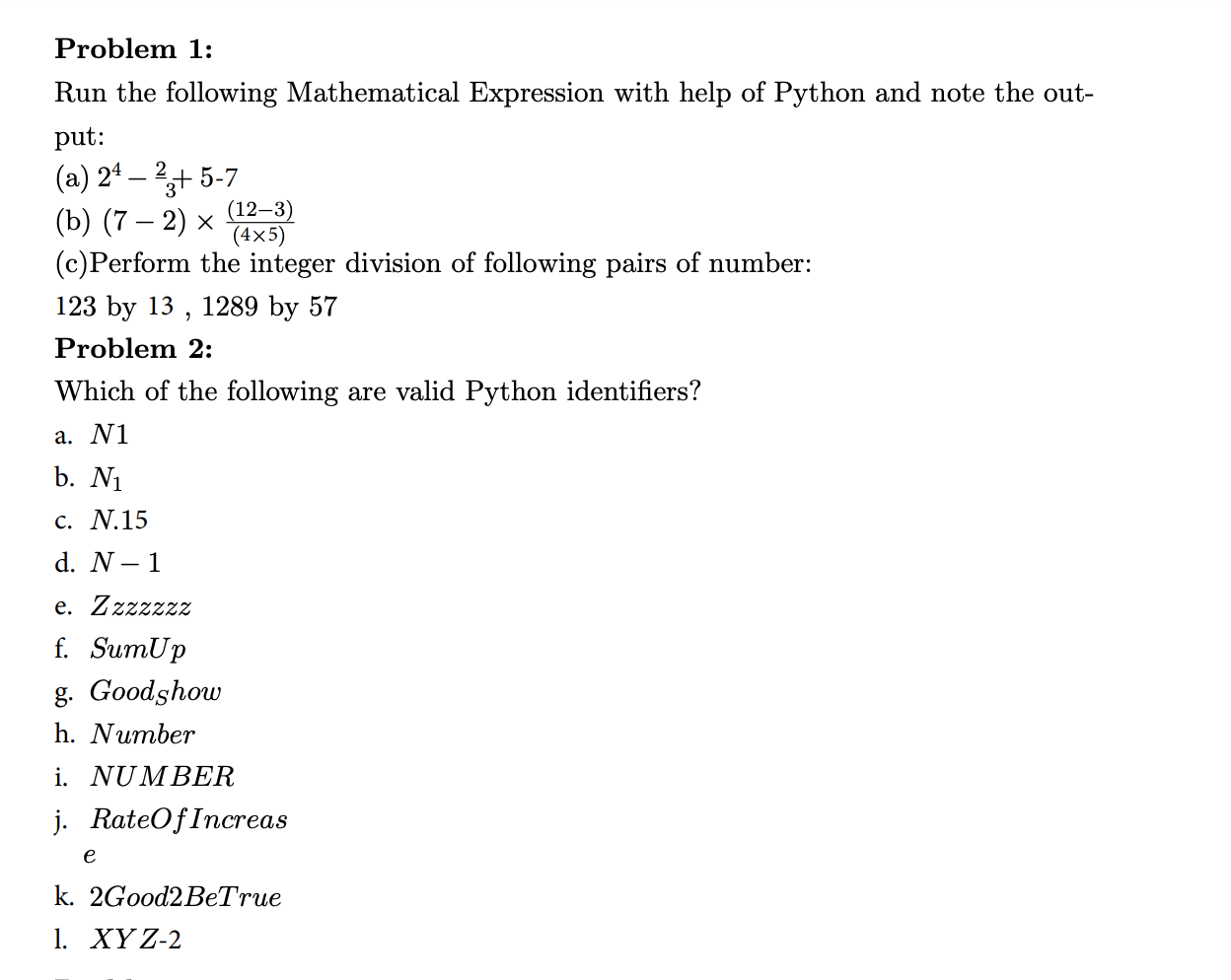 Solved Problem 1: Run the following Mathematical Expression | Chegg.com