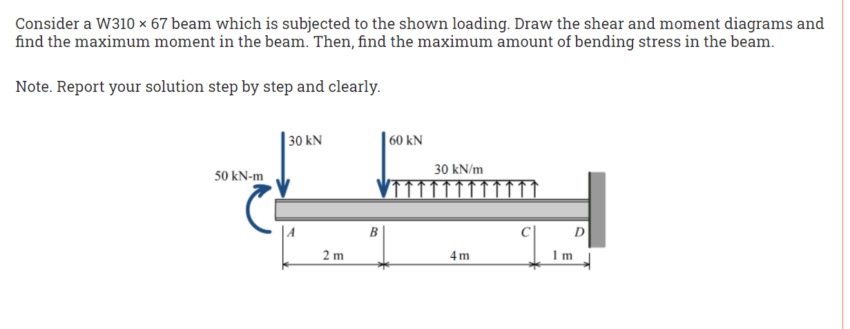 Solved Consider a W310 x 67 beam which is subjected to the | Chegg.com