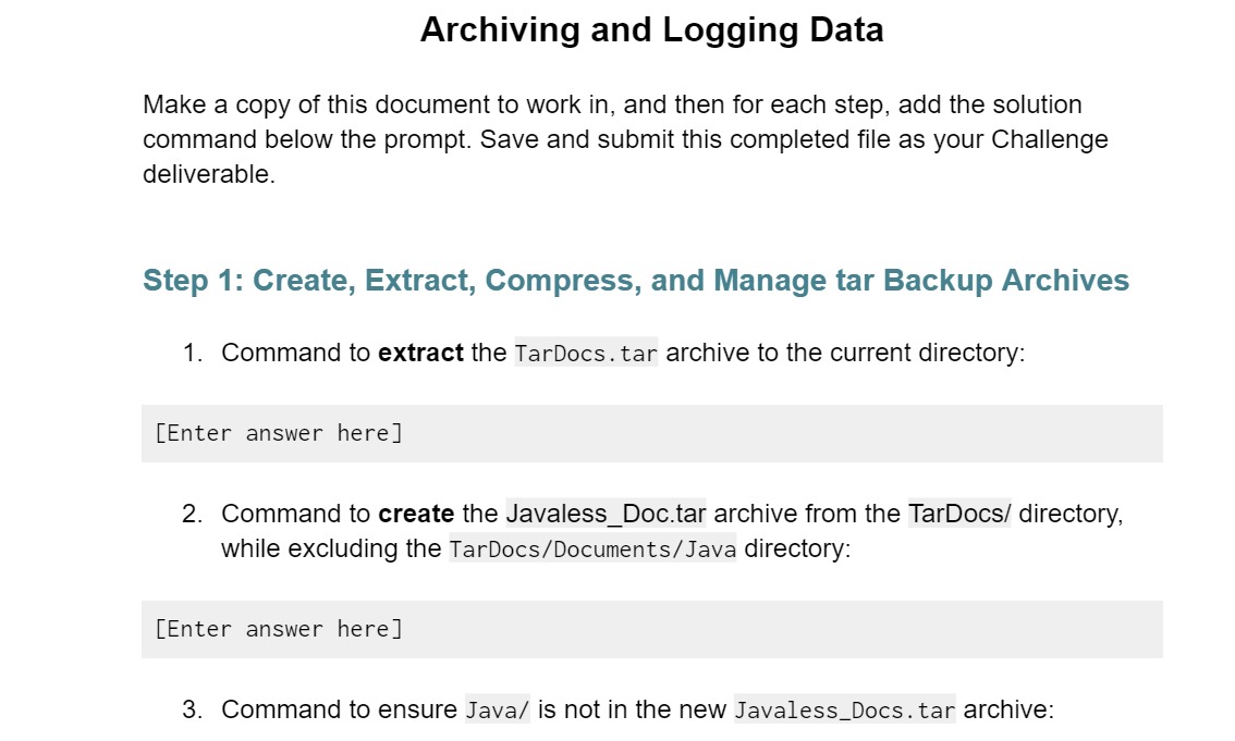 Solved Archiving and Logging DataMake a copy of this | Chegg.com