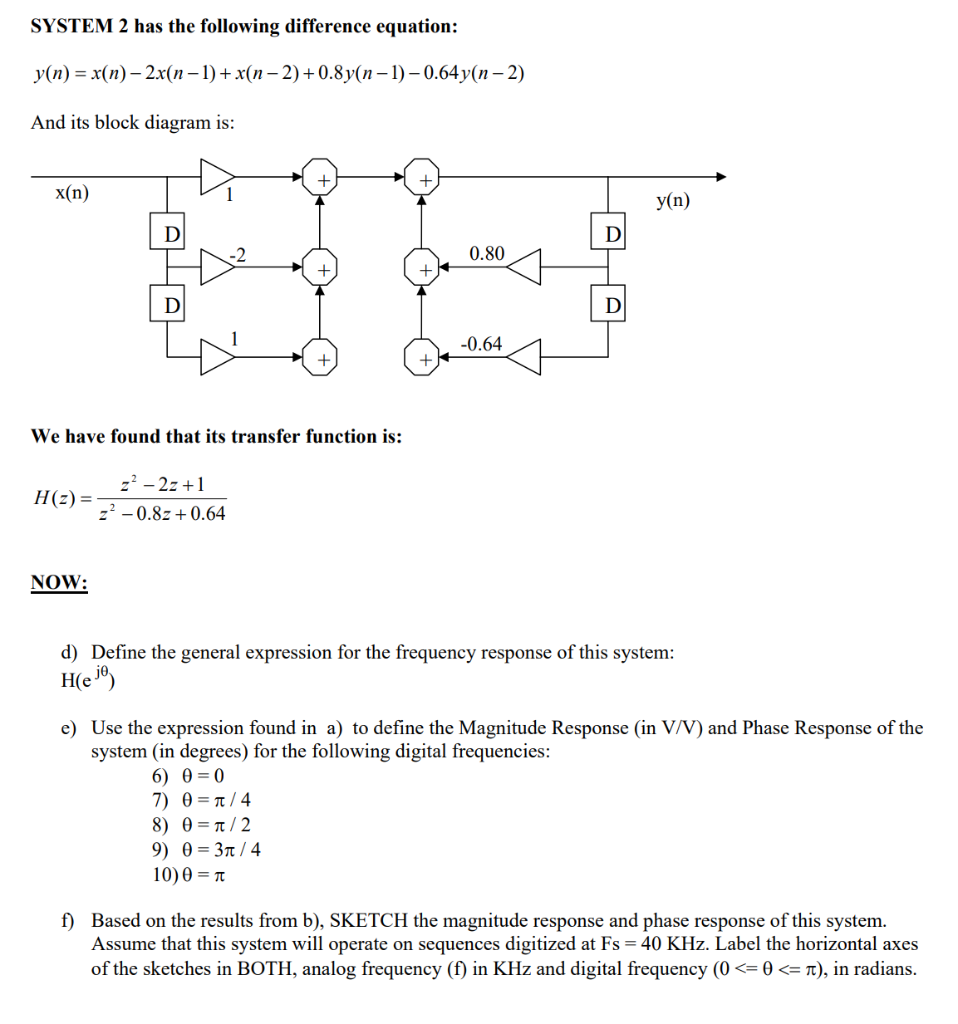 Solved System 2 Has The Following Difference Equation Y N Chegg Com