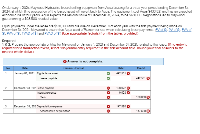 Solved On January 1, 2021, Maywood Hydraulics leased | Chegg.com