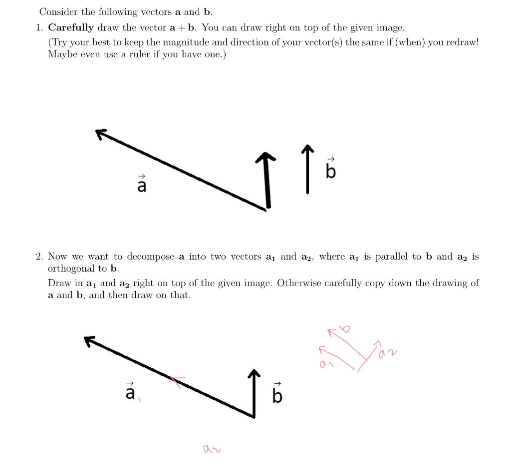 Solved Consider The Following Vectors A And B. 1. Carefully | Chegg.com