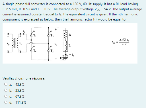 Solved A single phase full converter is connected to a | Chegg.com