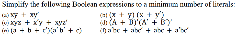 Solved Simplify The Following Boolean Expressions To A | Chegg.com