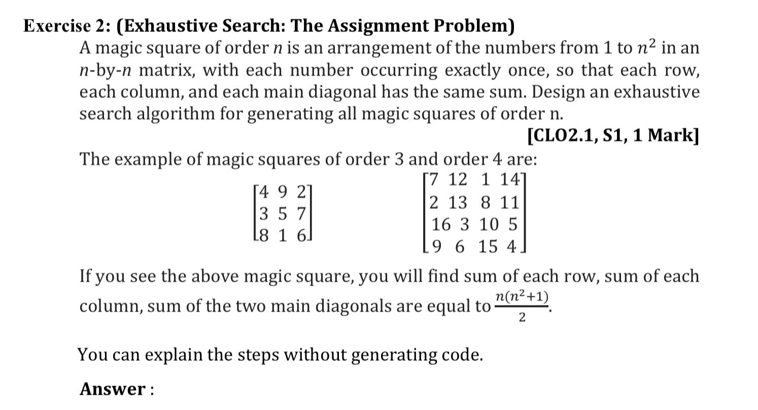 assignment problem by exhaustive search