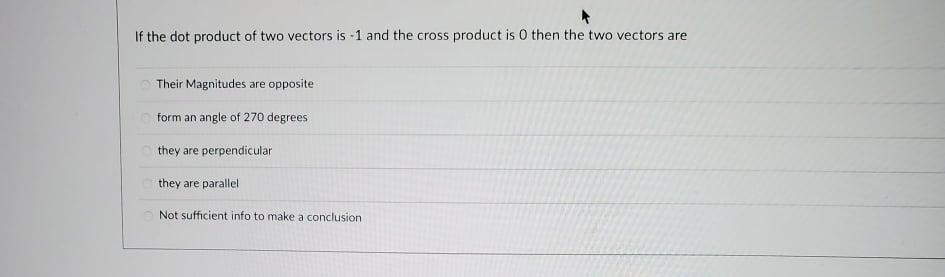 Solved If the dot product of two vectors is -1 and the cross | Chegg.com