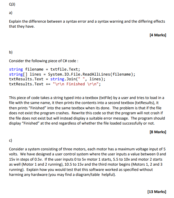 Solved Q3) a) Explain the difference between a syntax error | Chegg.com