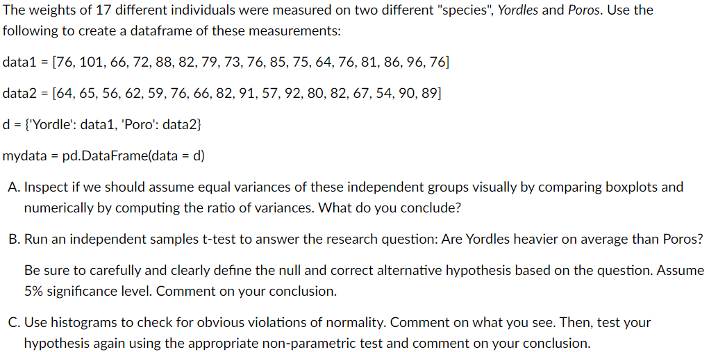Solved The weights of 17 different individuals were measured | Chegg.com