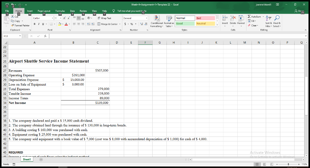 Solved Week+4 Assignment+1+Template (2)-Excel joanne | Chegg.com