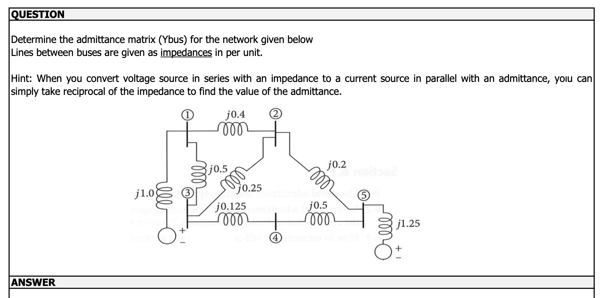 Solved Questiondetermine The Admittance Matrix Ybus ﻿for