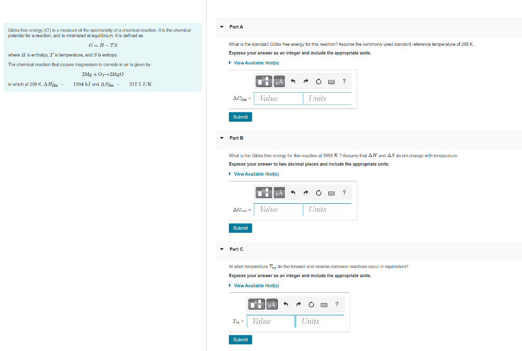 Solved Part A Gibbs free energy (G) is a measure of the | Chegg.com