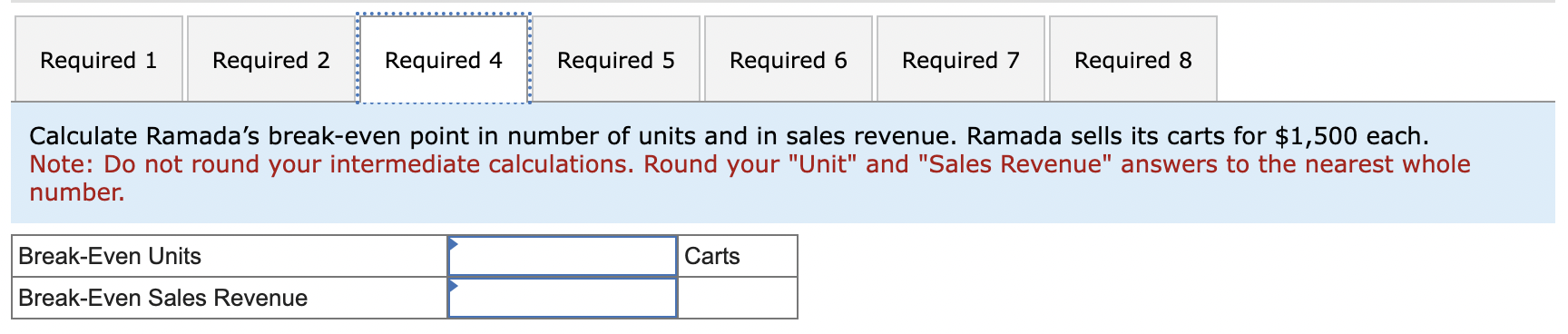 Solved 1. Complete the table. 2. Ramada sells its carts for | Chegg.com