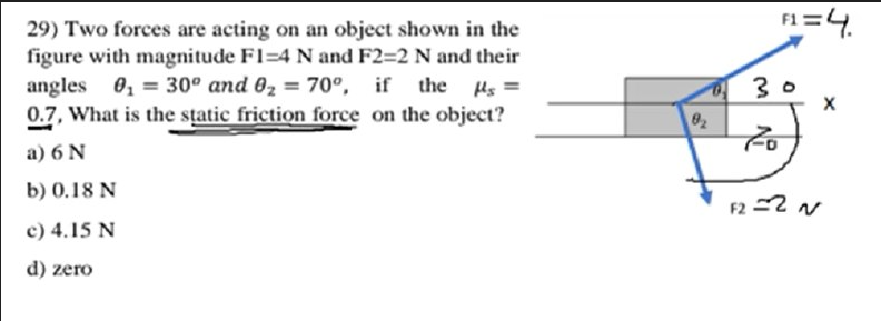 Solved 29) Two forces are acting on an object shown in the | Chegg.com