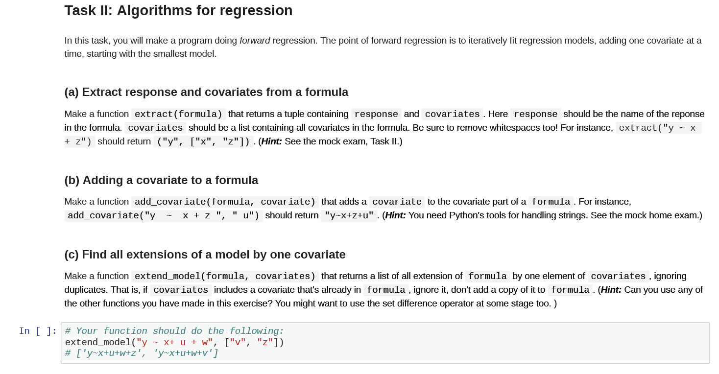 Task Il: Algorithms for regression In this task, you | Chegg.com
