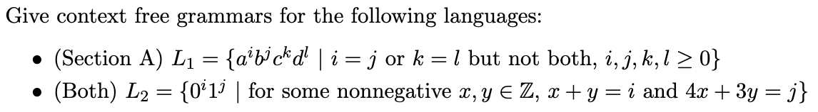 Solved Give context free grammars for the following | Chegg.com