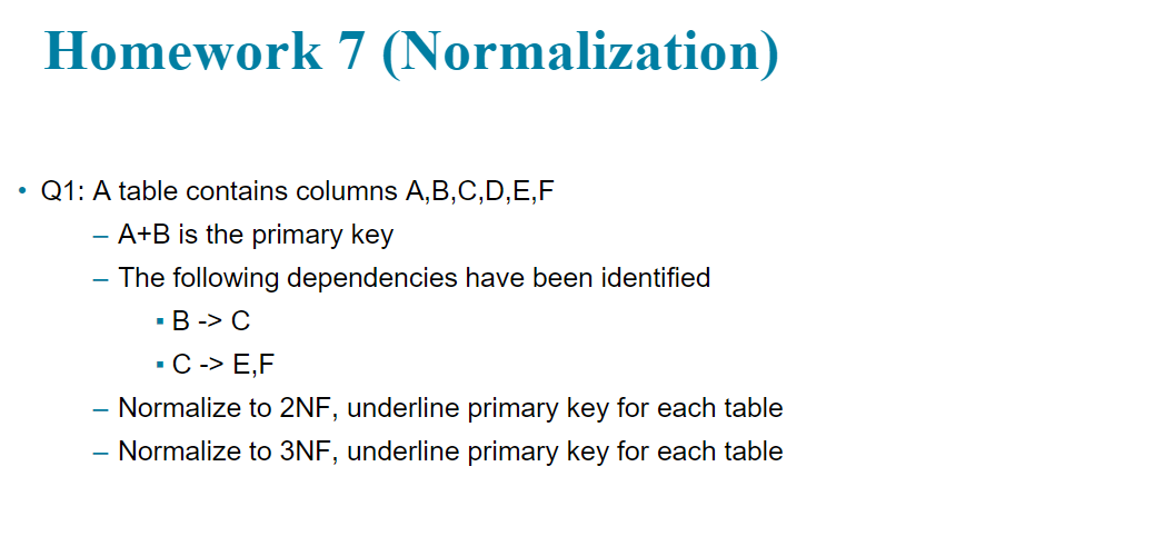 Solved Homework 7 (Normalization) • Q1: A Table Contains | Chegg.com